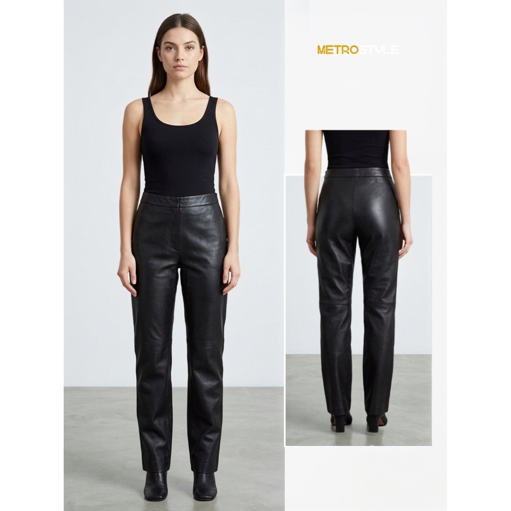 Metrostyle Leather High Waisted Minimalist Straight Leg Biker Pants 10